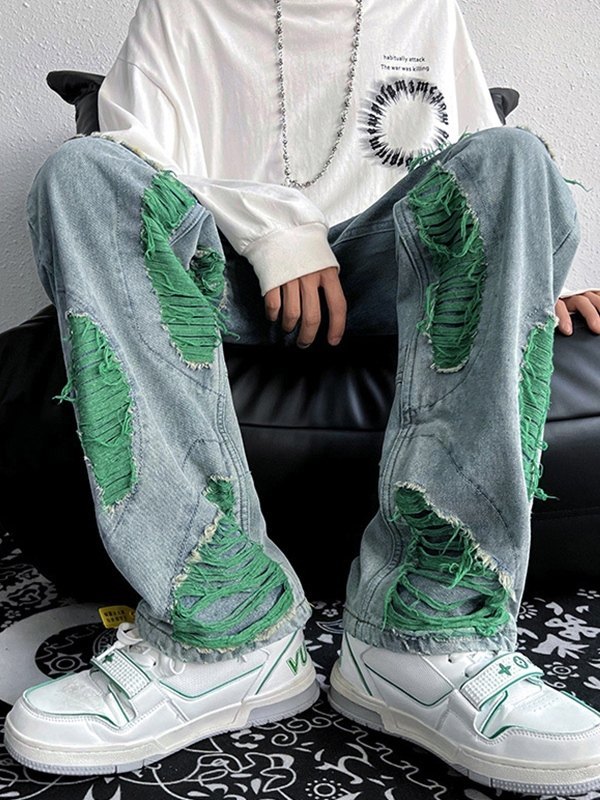 Men's Ripped Frayed Jeans-4