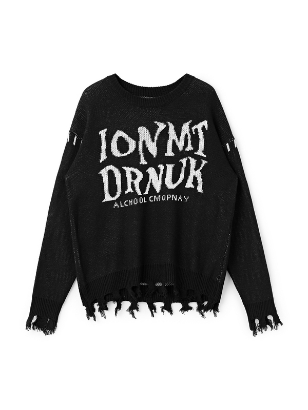 Men's Letter Print Stitching Decor Tassel Hem Sweater-1