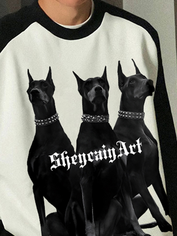 Men's Dog Print Raglan Sweatshirt-1