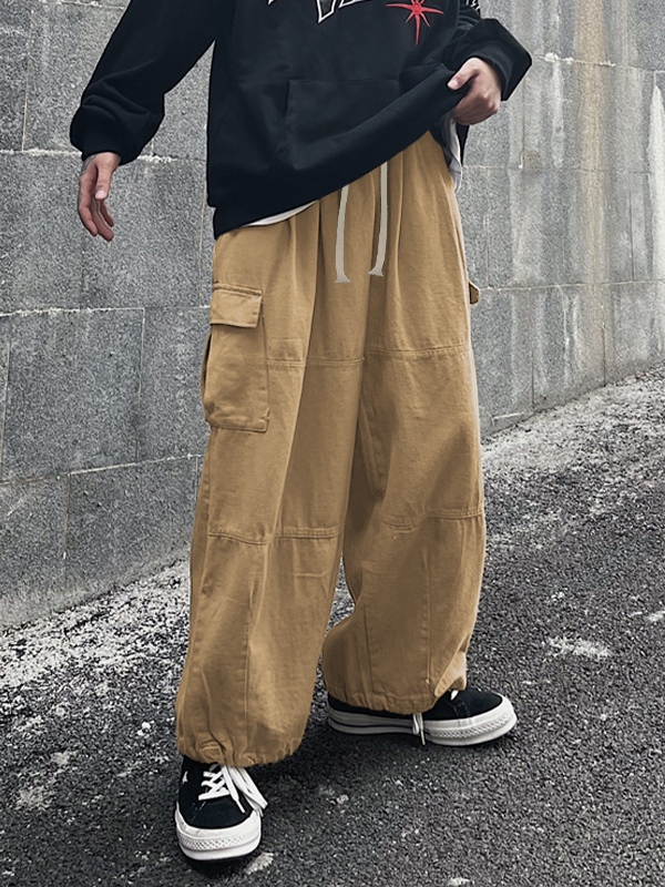 Men's Vintage Pocket Drawstring Bound Feet Cargo Pants-1
