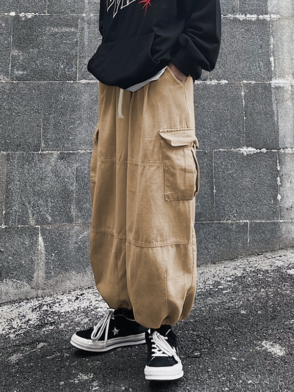 Men's Vintage Pocket Drawstring Bound Feet Cargo Pants-3