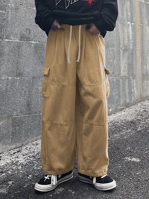 Men's Vintage Pocket Drawstring Bound Feet Cargo Pants-2