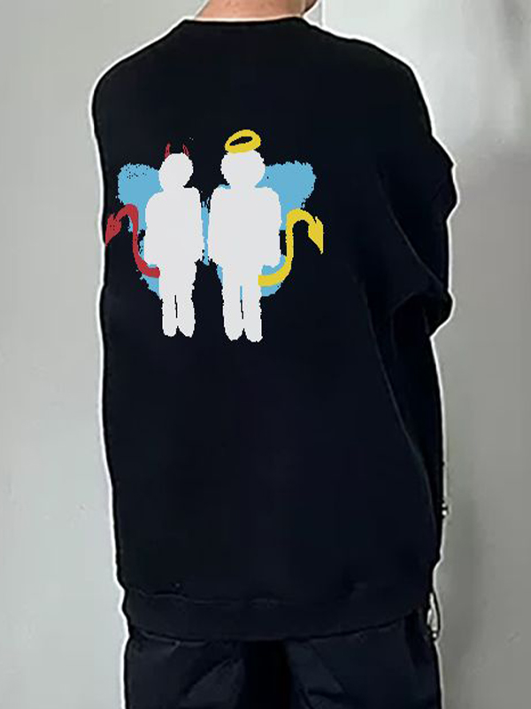 Men's Street Fleece Butterfly Graffiti Print Sweatshirt-1