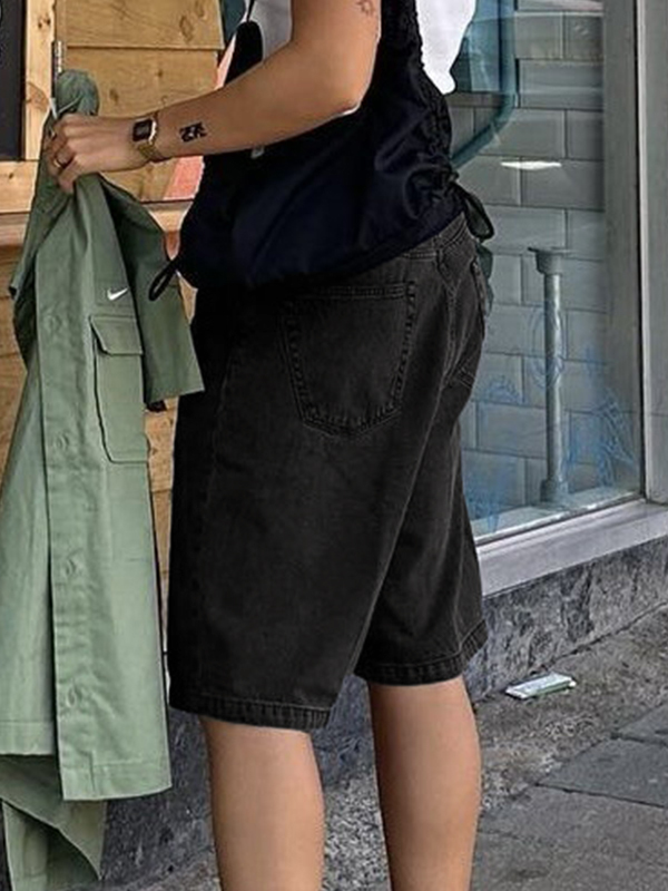 High Waist Straight Leg Denim Shorts-3