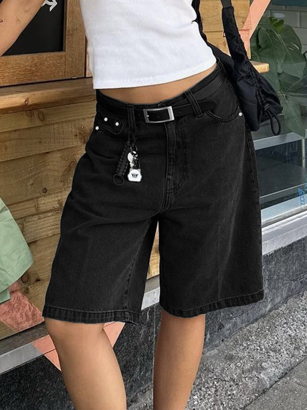 High Waist Straight Leg Denim Shorts-1