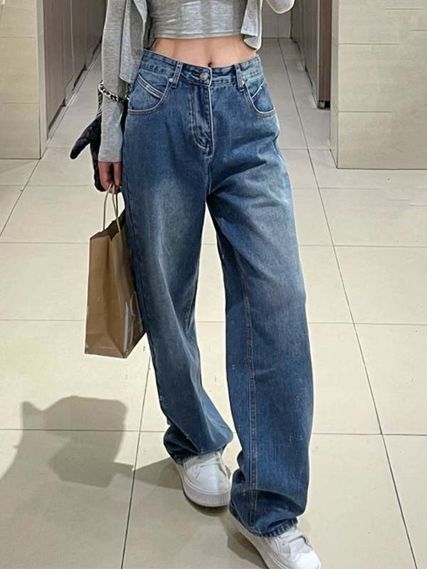 Washed High Waist Boyfriend Jeans-2