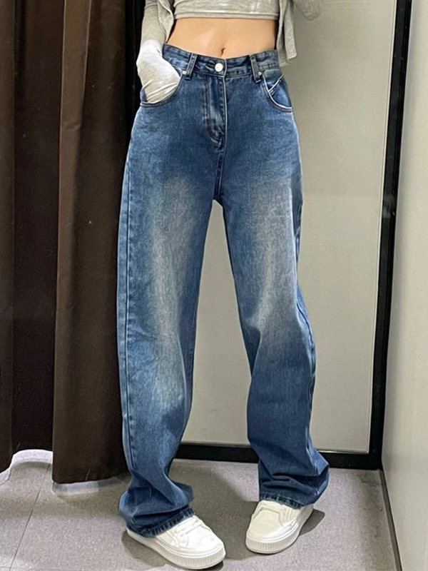 Washed High Waist Boyfriend Jeans-1
