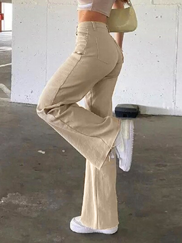 High Waisted Solid Flare Jeans-1