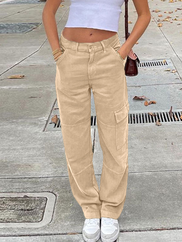 Pocket Patched Straight Cargo Jeans-1