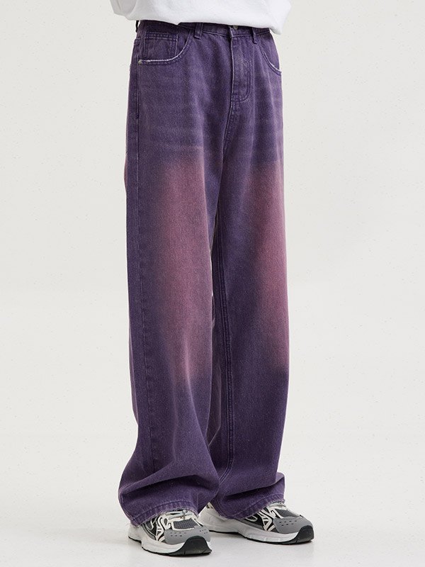 Men's Vintage Faded Denim Loose Jeans-1