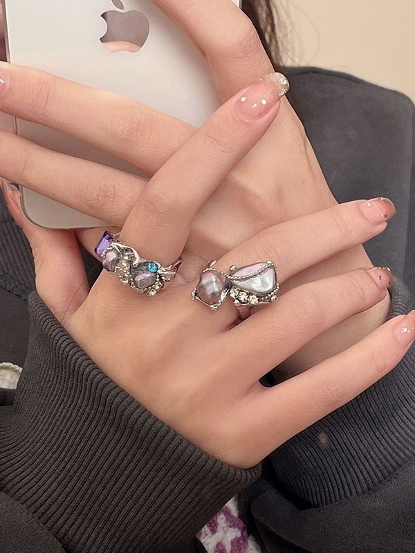 Vintage Irregular Faux Pearl Cuff Ring-4