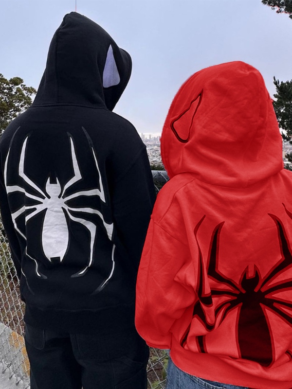 Punk Spider Print Oversized Hoodie-1