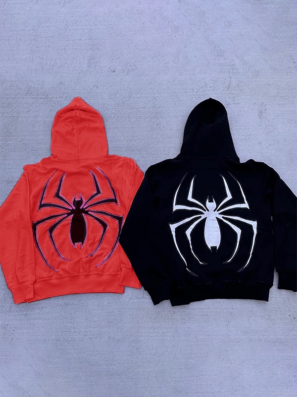 Punk Spider Print Oversized Hoodie-3