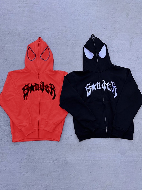 Punk Spider Print Oversized Hoodie-2