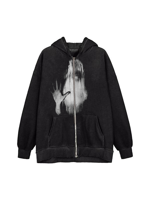 Street Abstract Print Zip Up Oversized Hoodie-1