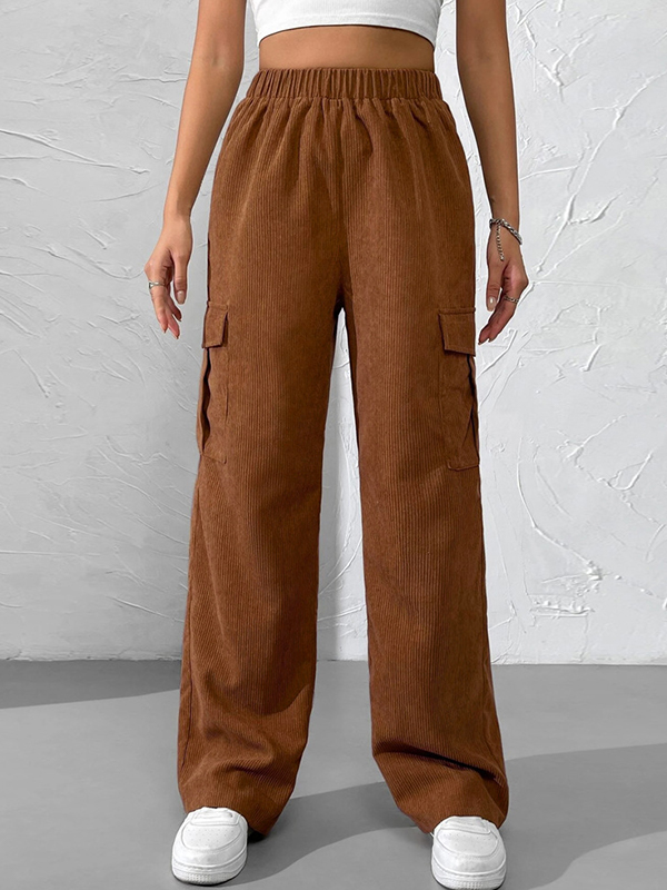 Corduroy Elastic Waist Cargo Wide Leg Pants-1