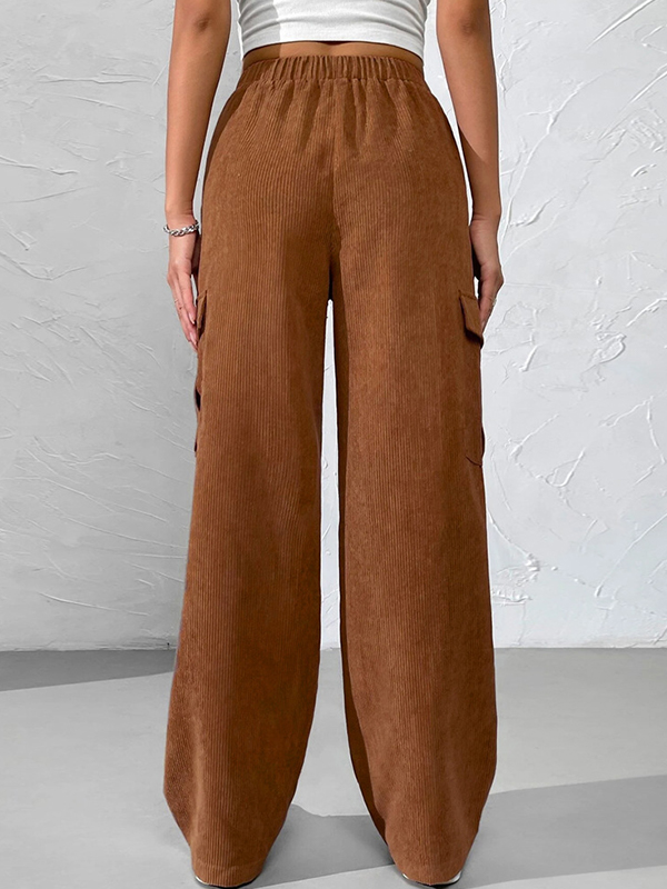 Corduroy Elastic Waist Cargo Wide Leg Pants-2