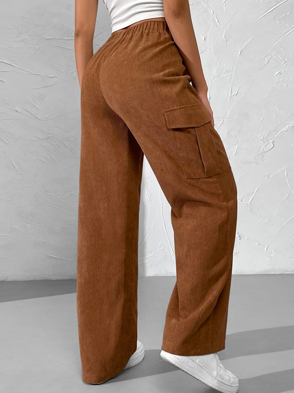 Corduroy Elastic Waist Cargo Wide Leg Pants-4