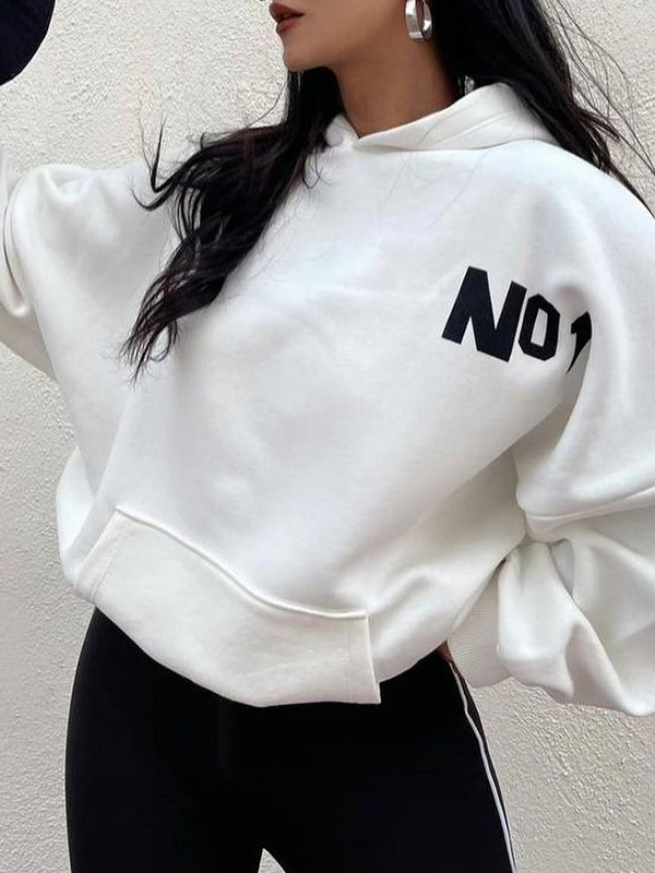 Letter Print Short Oversized Hoodie-2
