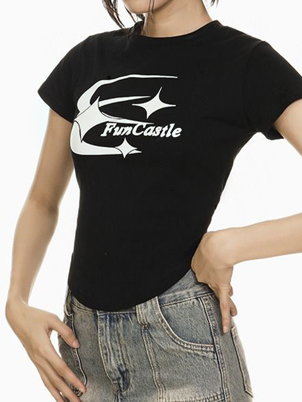Vintage Print Curvy Hem Short Sleeve Tee-3