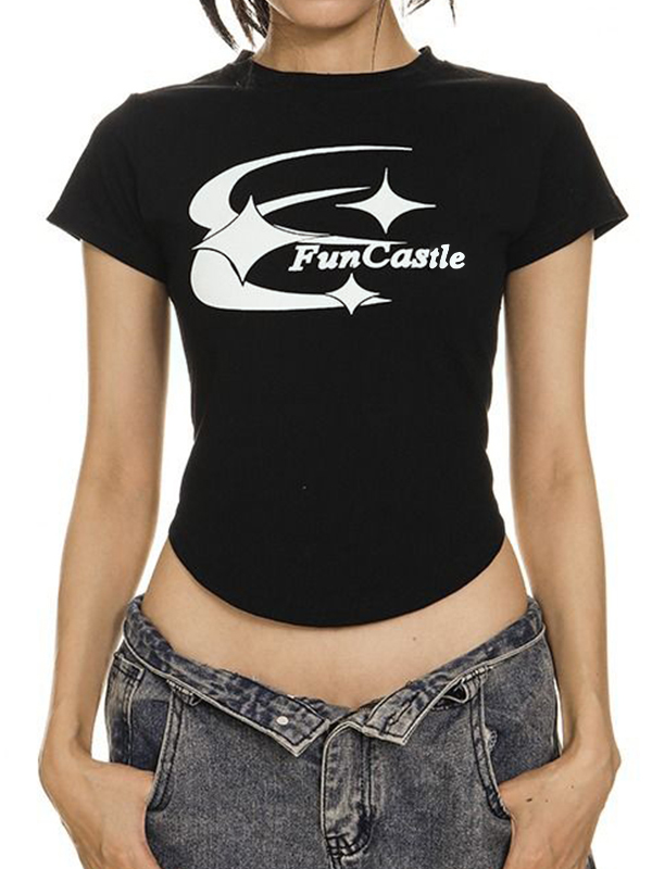 Vintage Print Curvy Hem Short Sleeve Tee-1