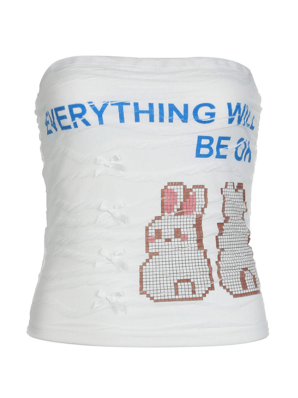 Textured Letter Cartoon Print Bandeau Top-4