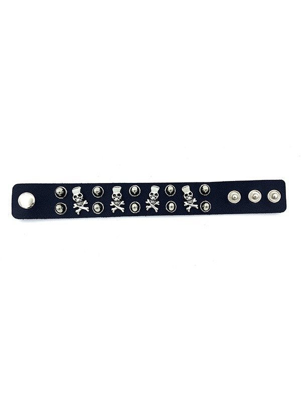 Metal Embellished Chunky Pu Leather Bracelet-1