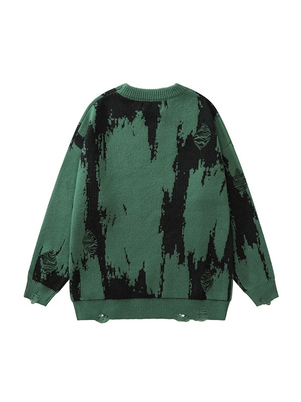 Men's Jacquard Distressed Pullover Sweater-1