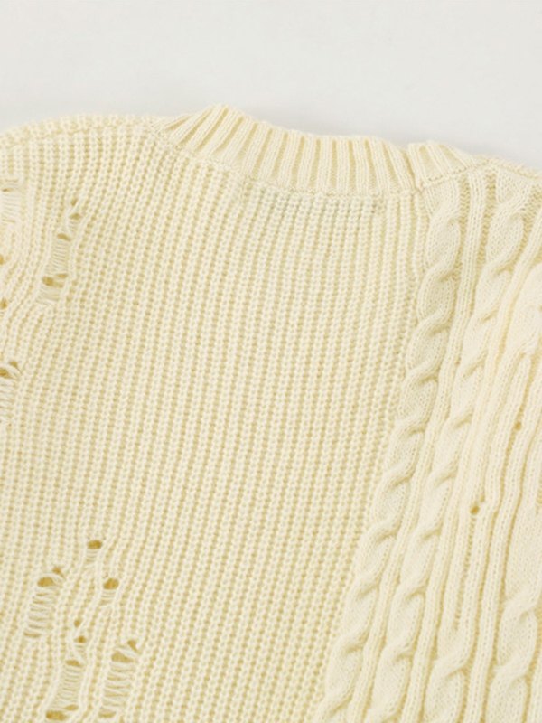 Men's Panel Distressed Cable Knit Sweater-5