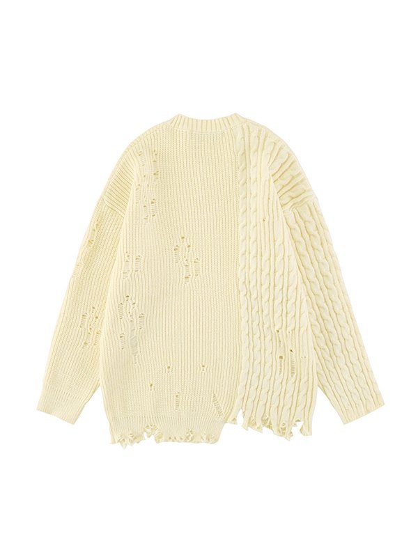 Men's Panel Distressed Cable Knit Sweater-1