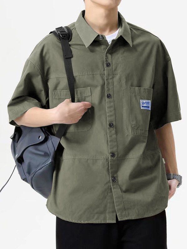 Men's Short Sleeve Buttoned Casual Cargo Shirt-1