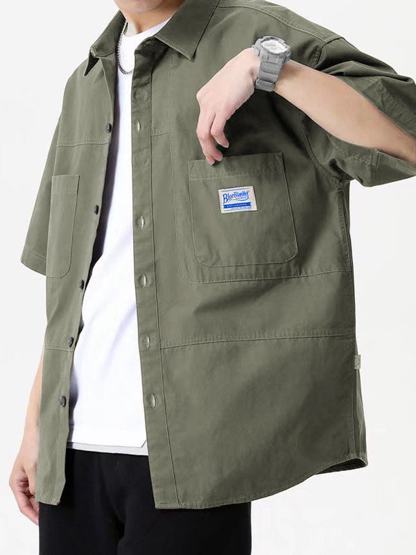 Men's Short Sleeve Buttoned Casual Cargo Shirt-2