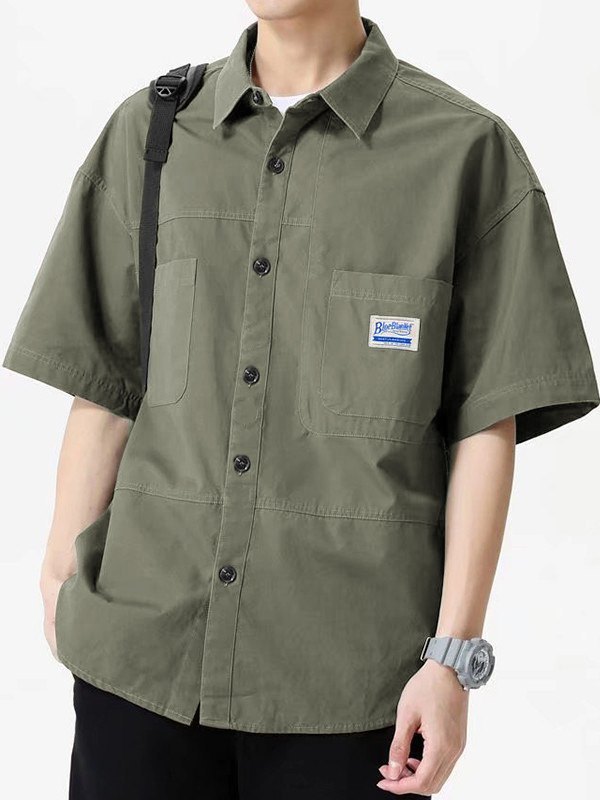 Men's Short Sleeve Buttoned Casual Cargo Shirt-3