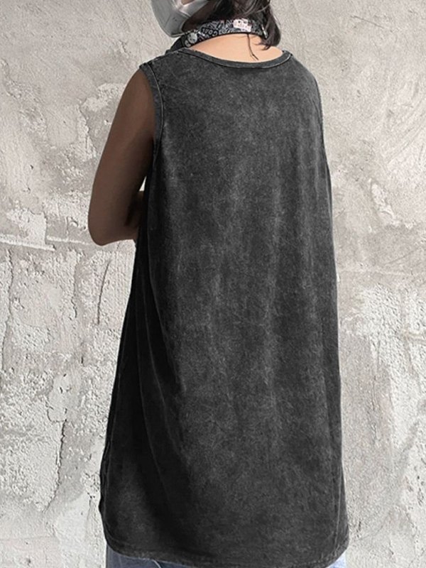 Men's Vintage Wash Black Graphic Vest-4