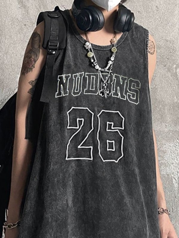 Men's Vintage Wash Black Graphic Vest-2