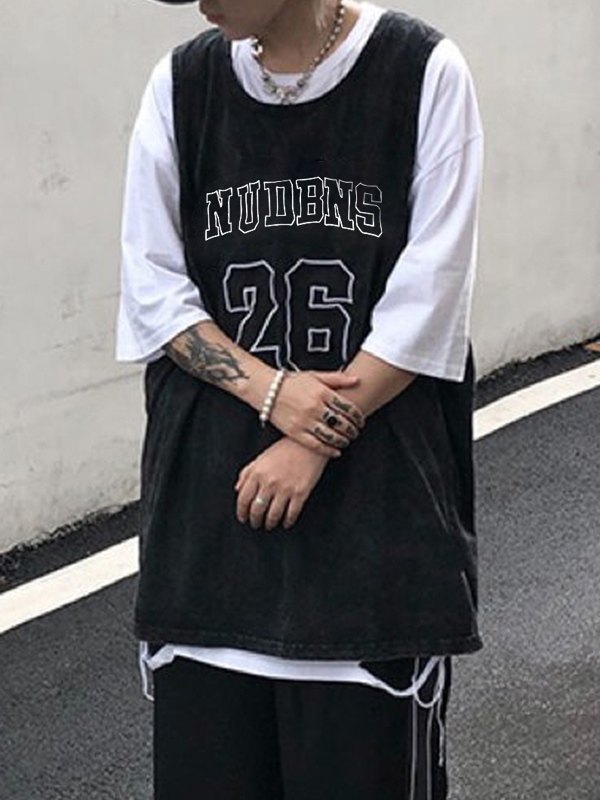 Men's Vintage Wash Black Graphic Vest-3
