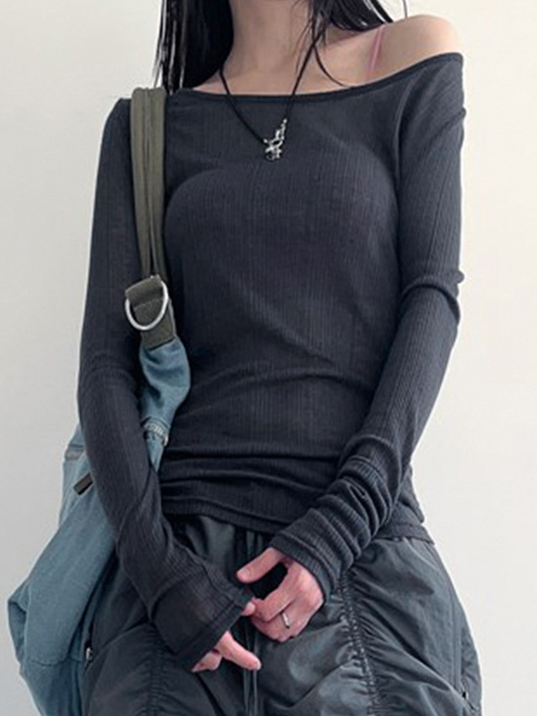 Solid Color Backless Long Sleeve Knit-1