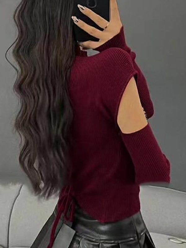 Butterfly Patch Mock Neck With Cuff Long Sleeve Knit-1