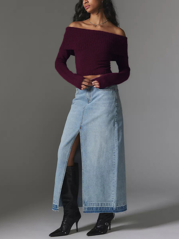 Solid Off Shoulder Sweater-2