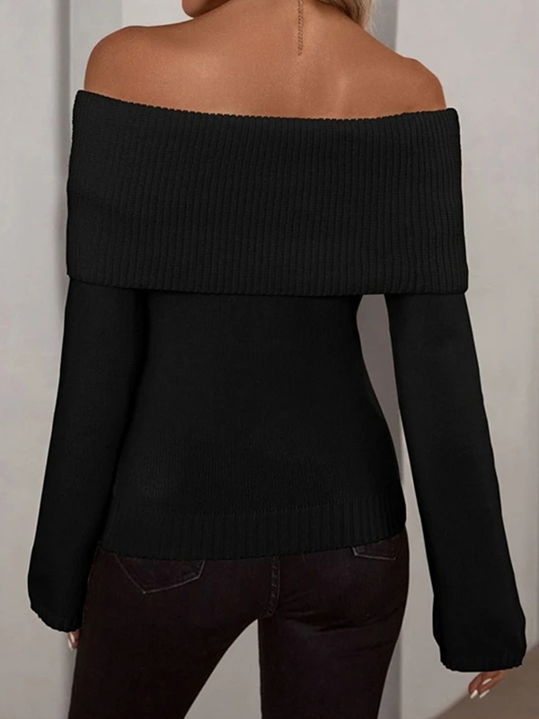 Solid Off Shoulder Knit Sweater-4