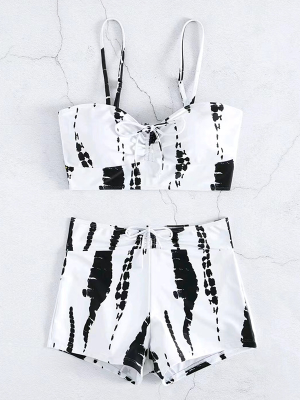 Irregular Print Tie Up Cami Top&Shorts Binikis-2