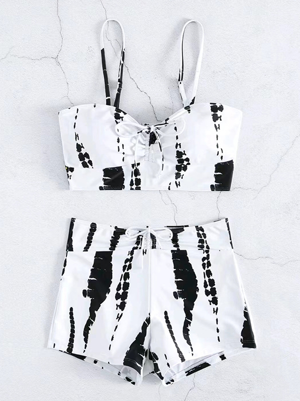 Irregular Print Tie Up Cami Top&Shorts Binikis-1